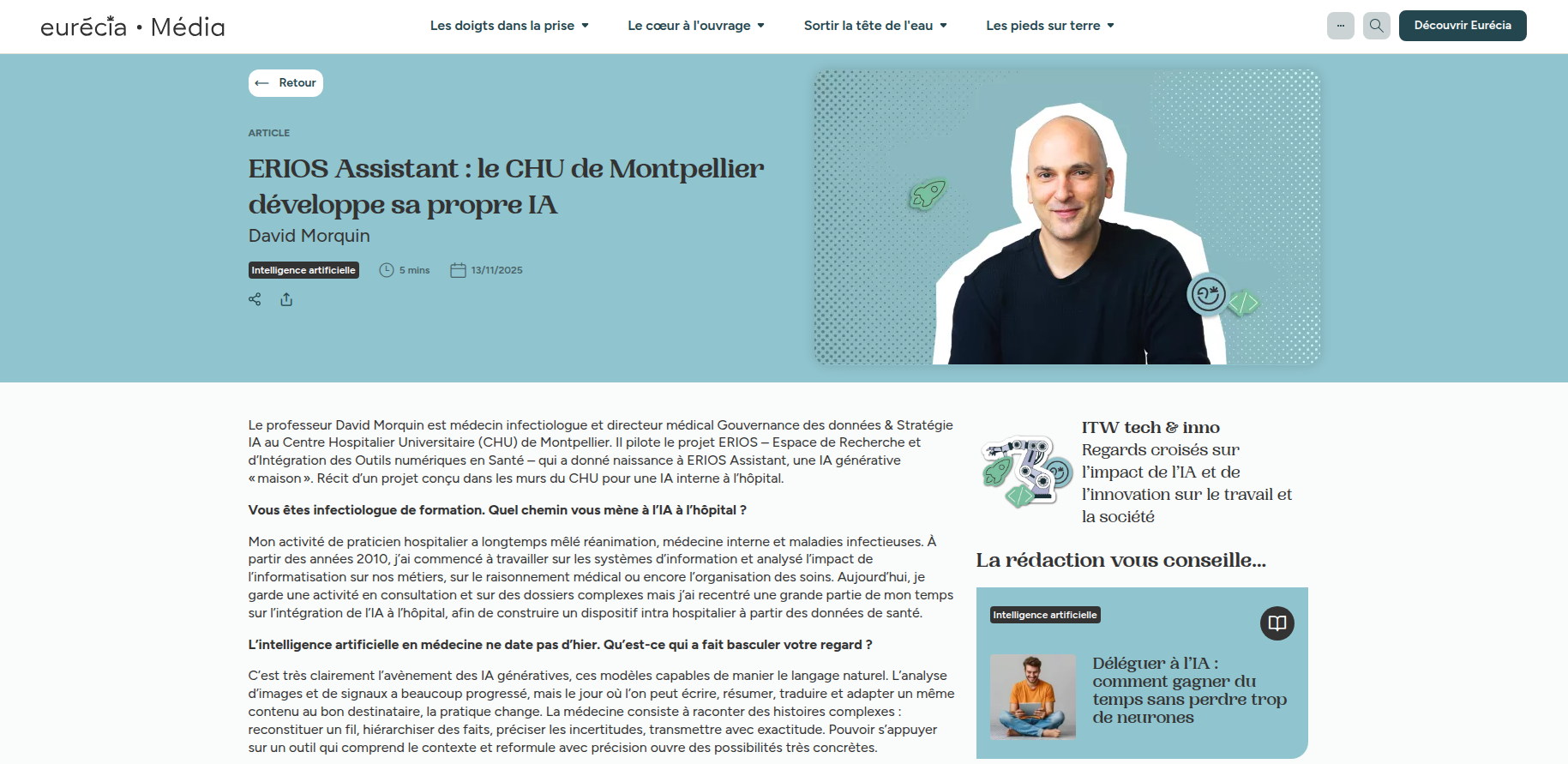 Capture d’écran de l’article ERIOS Assistant sur le CHU de Montpellier