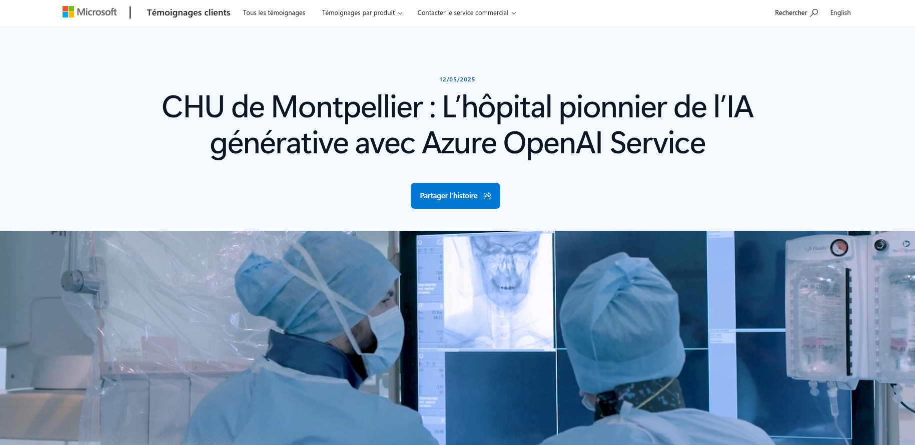 Capture d’écran du témoignage Microsoft sur le CHU de Montpellier